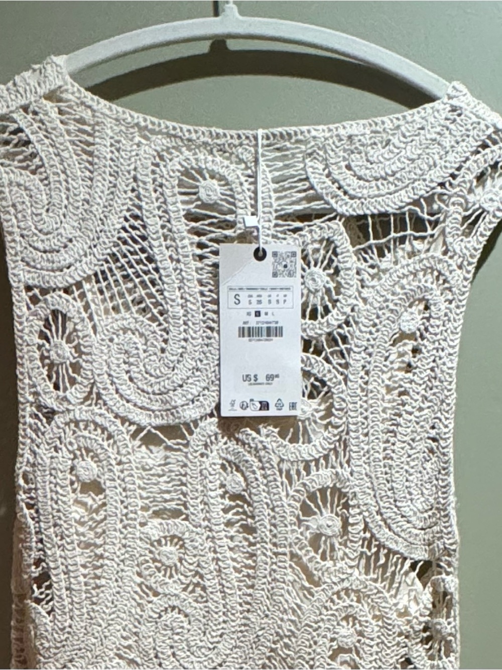 Zara Cream Crochet Dress with Tag